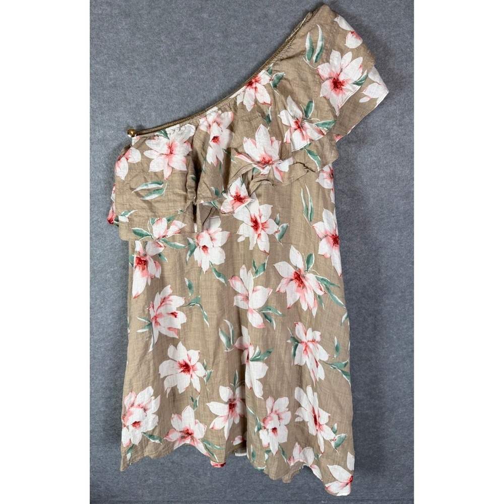 Summer Vacation‎ Dress M Floral One Shoulder Ruffle Cotton Linen Tropical Boho - Picture 2 of 8